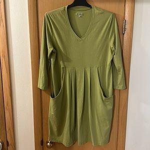 Iridium Women’s Long Sleeve V Neck Dress Cotton Pea Green Size XL